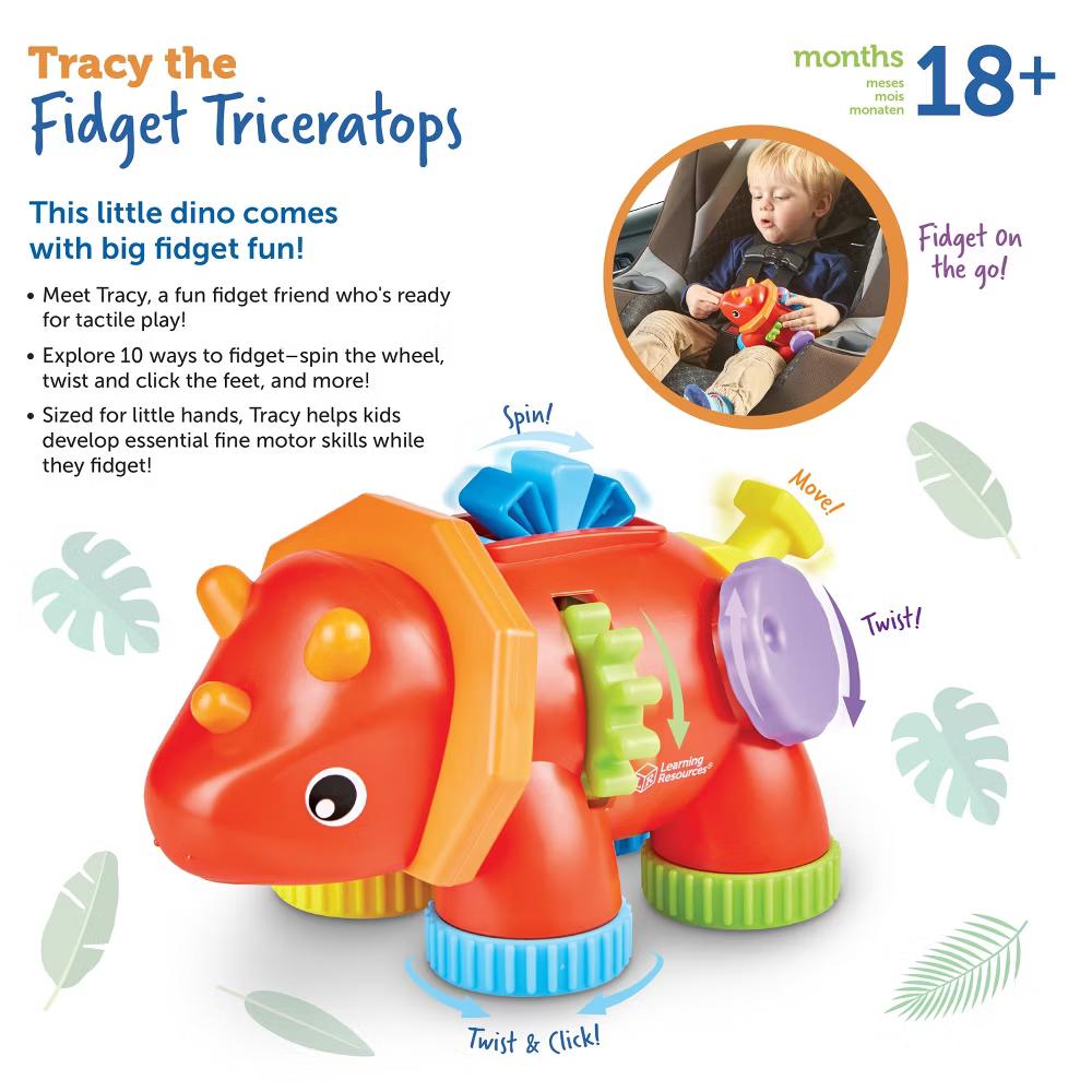 Tracy the Fidget Triceratops: Baby & Toddler Learning Toy for Fine Motor Skills - Image 3