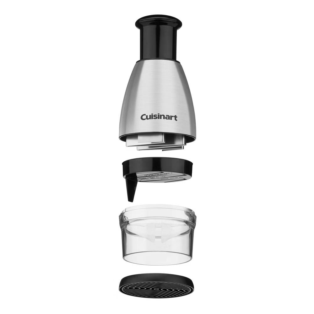 Silver Push Chopper: Stainless Steel Manual Food & Vegetable Chopper, Dishwasher-Safe, 4-Piece Set - Image 2