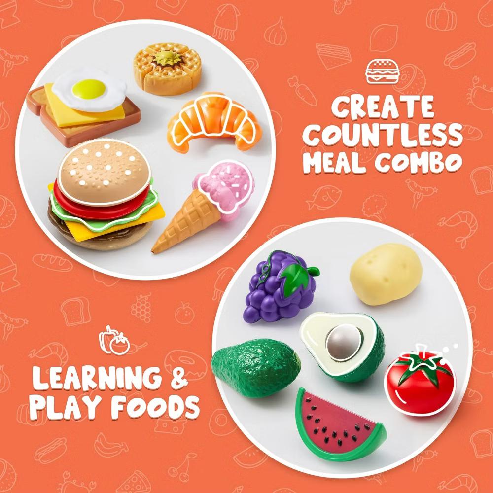 50Pcs Kids Play Food Toys, Learning Toy,Pretend Play Kitchen Toys, Dinnerware, Dummy Fruits, Vegetables, Easter Birthday Gifts for Kids Toddlers - Image 3