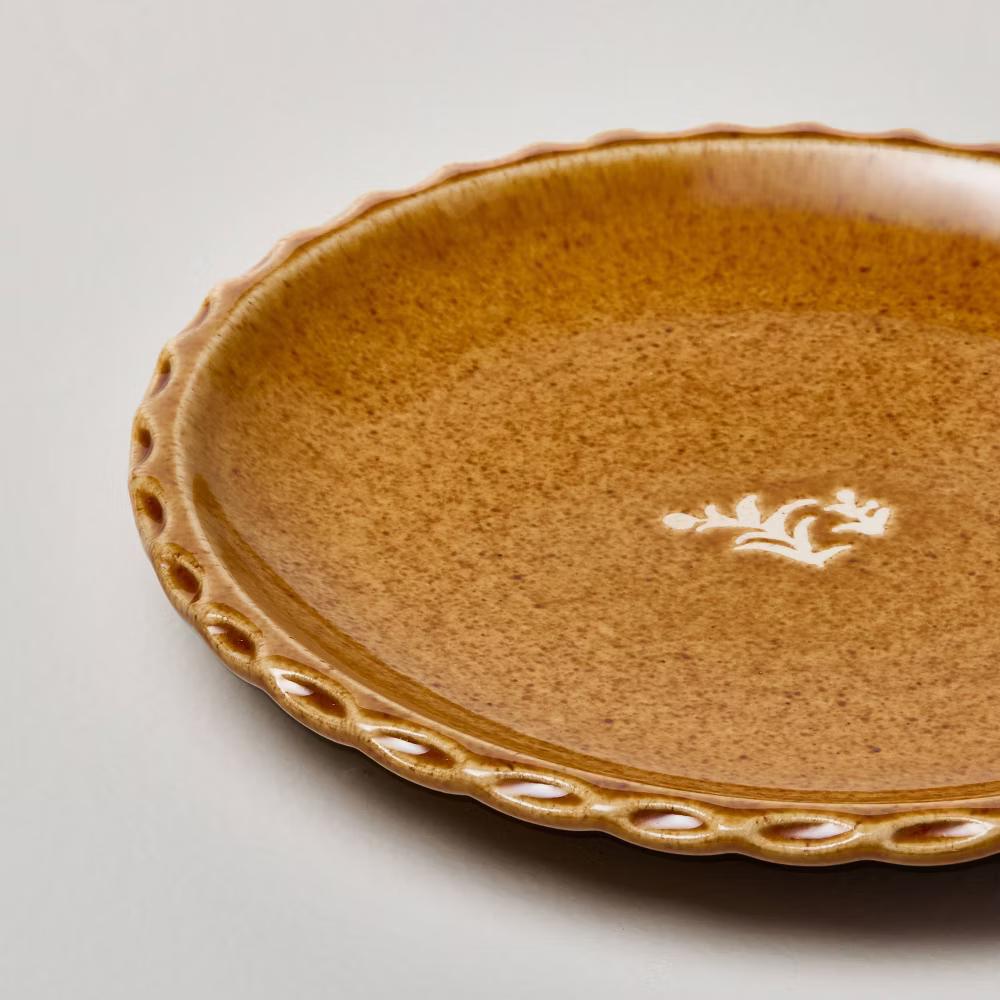 Set of 4 6.5" Pinched Edge Stoneware Appetizer Plates Gold - with Magnolia - Image 3
