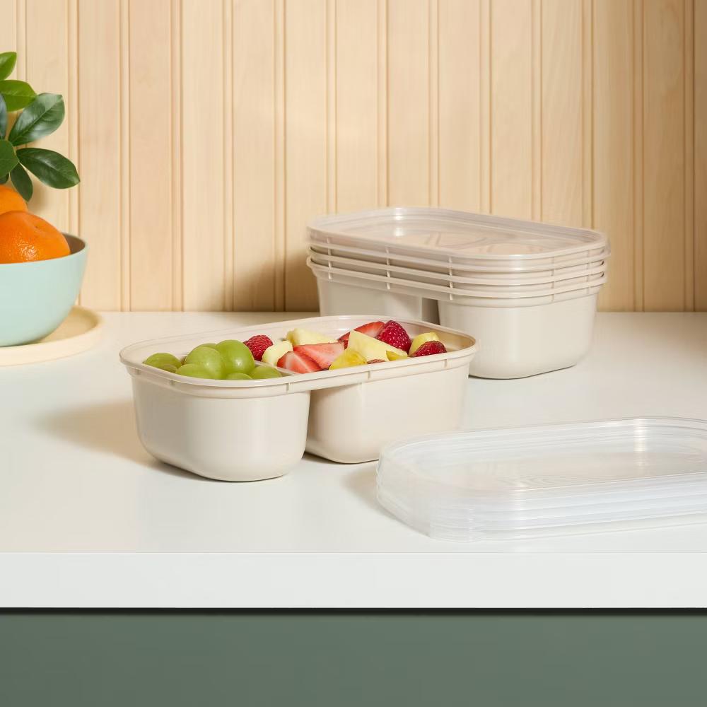 10pc (Set of 5) Divided Plastic Meal Prep Food Storage Container Set