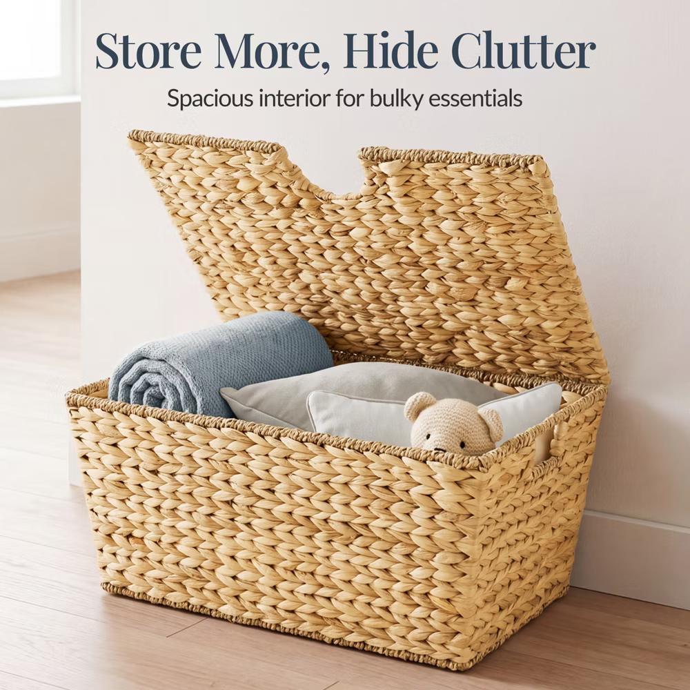 Set of 2 X-Large & Medium Woven Storage Baskets W/Lids, Hyacinth Nesting Organizer Bins - Natural - Image 24
