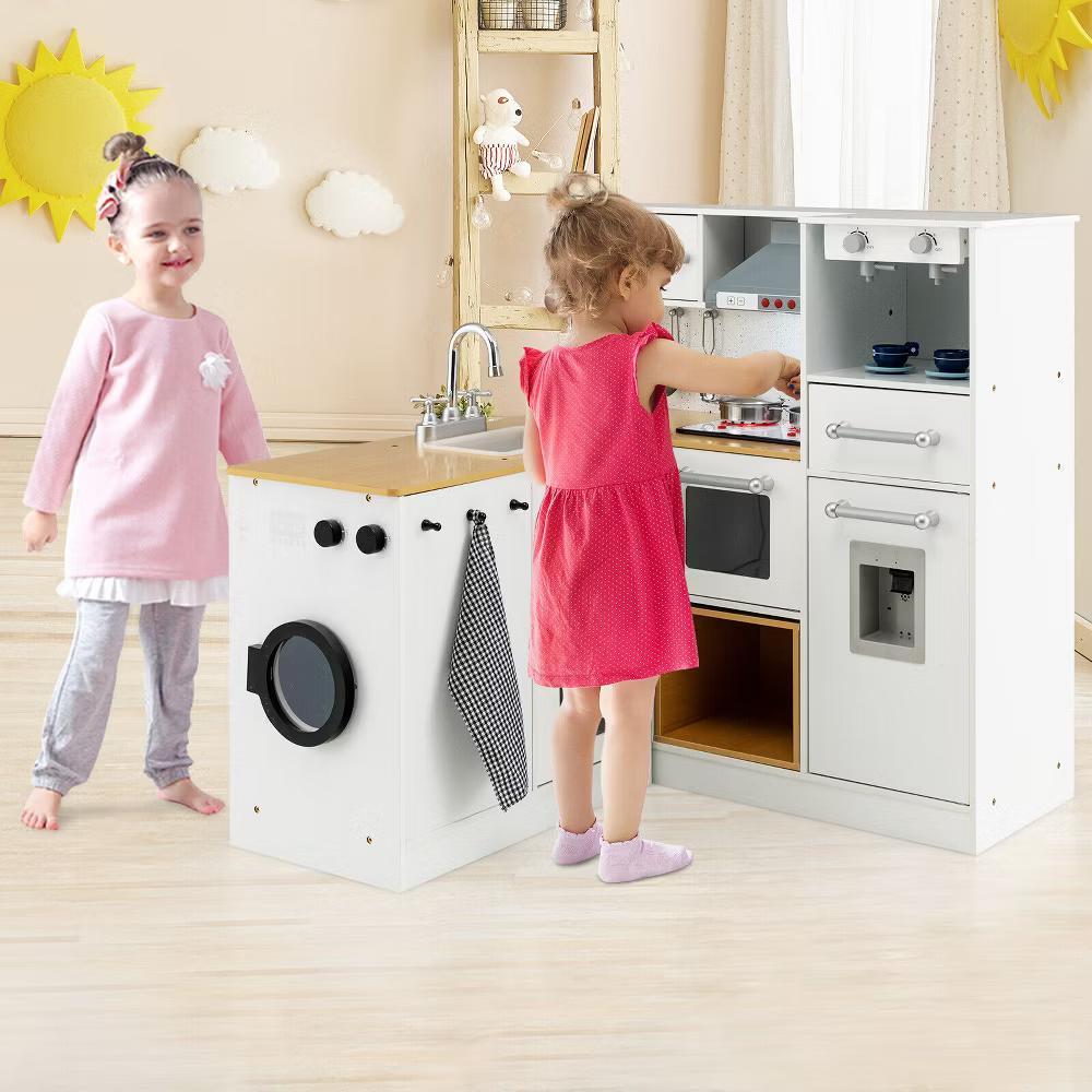 Kids 2-Piece Kitchen Play Set Pretend Chef Toy Set w/ Range Hood & Stove Burner - Image 4