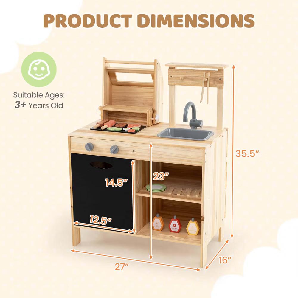Wooden Barbecue Grill Playset with Play Food Grilling Tools & Accessories - Image 10
