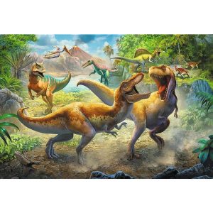 Red 160 Piece Kids Puzzle - Fighting Tyrannosaurs