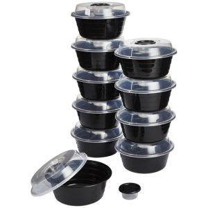 Meal Prep Salad Bowls Containers + Lids & Condiment Cup - 4Cups - 20pcs/10ct - Black