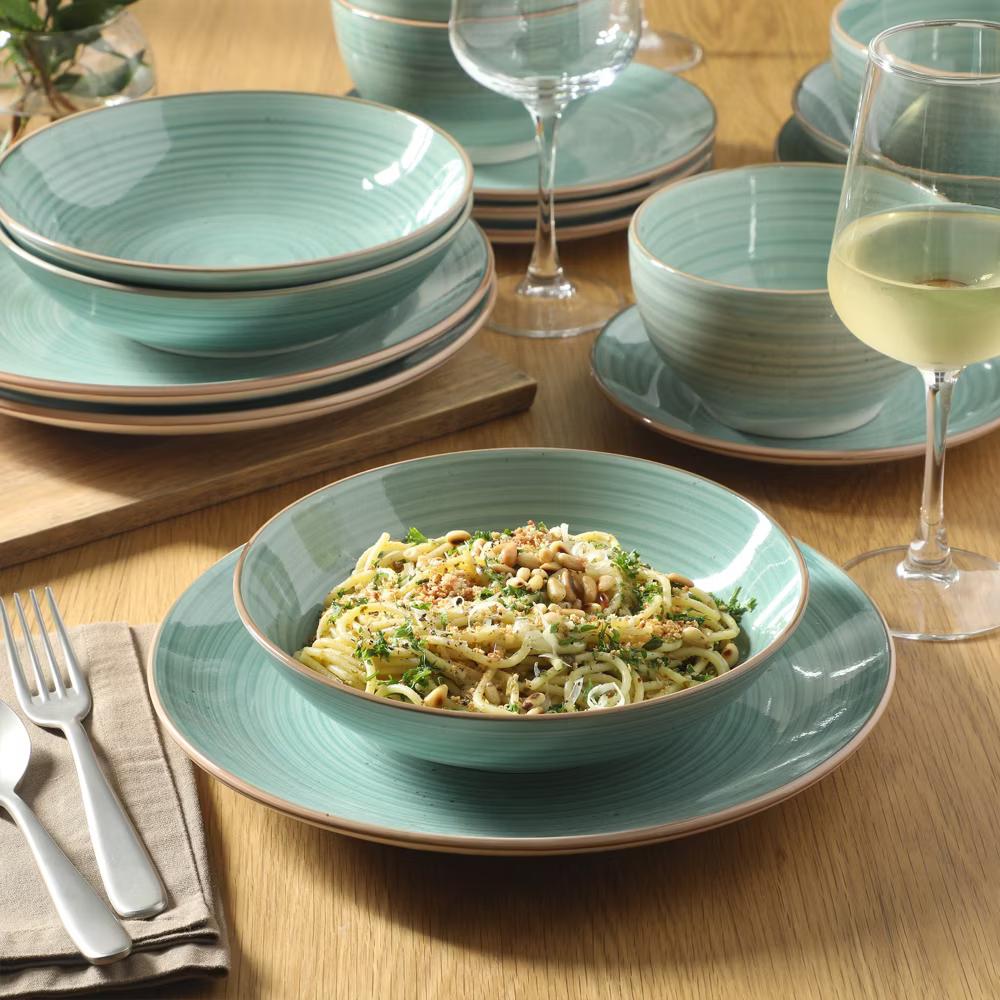 Stonebury 16 Piece Plates and Bowls Assorted Color Dishes - Handpainted Stoneware Dinnerware Set - Service for 4 - Image 12