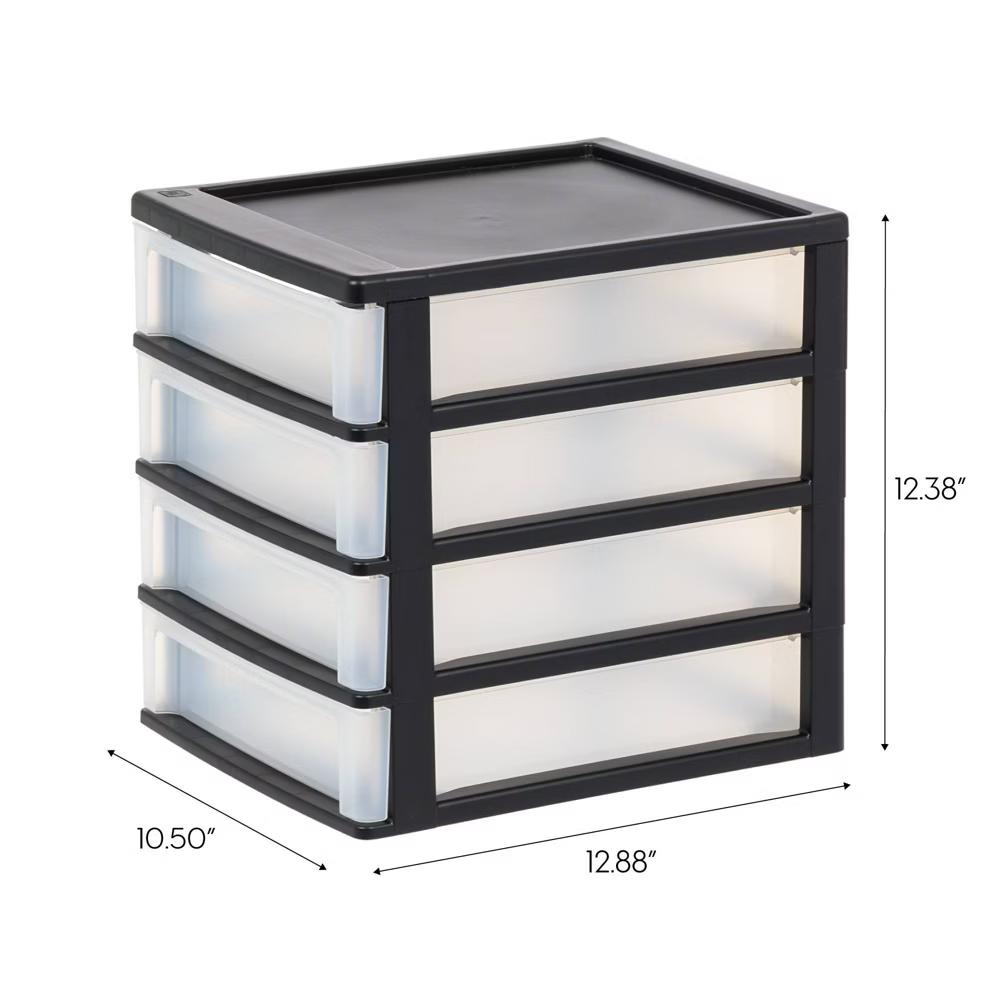 IRIS 2pk 4 Drawer Desktop Storage Unit Black: Office Storage Organizer, Plastic Desk Shelving, 12.375" Height - Image 6