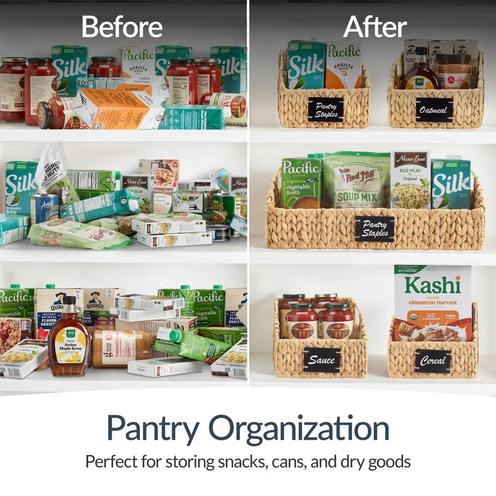 Hyacinth Angled Pantry Storage Baskets W/ Handles, Chalkboard & Marker - Image 9