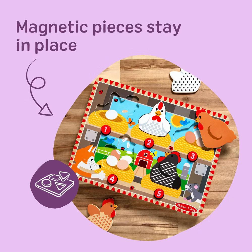 Happy Hens Push to Pop Wooden Puzzle, Montessori-Inspired Toddler Puzzle with Magnetic Pieces - Image 6