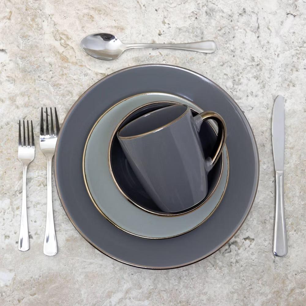 16pc Stoneware Solid Stone Dinnerware Set Gray - Microwave & Dishwasher Safe, Service for 4, Includes Plates & Mugs - Image 5