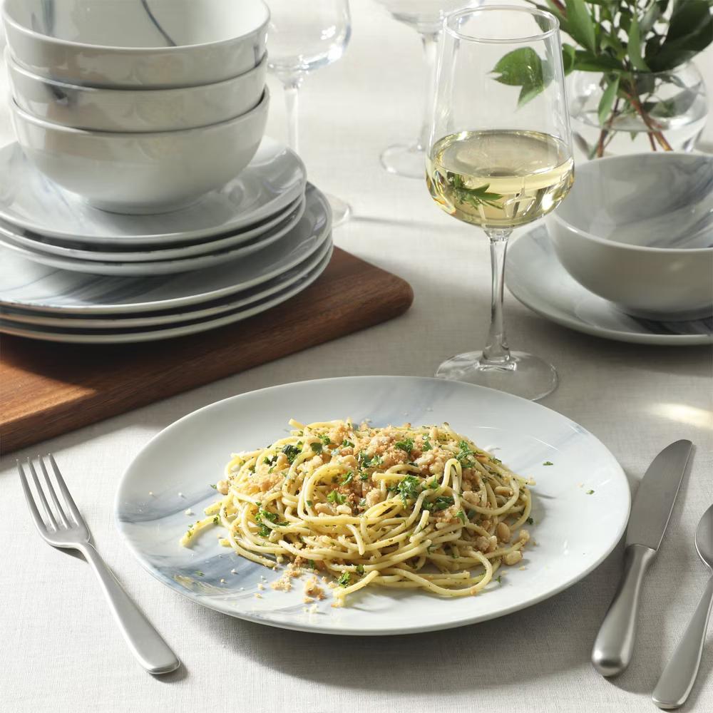Cloudlight 12 Piece Plates and Bowls Dishes Brown and White - Decorated Porcelain Ceramic Dinnerware Set - Service for 4 - Image 9