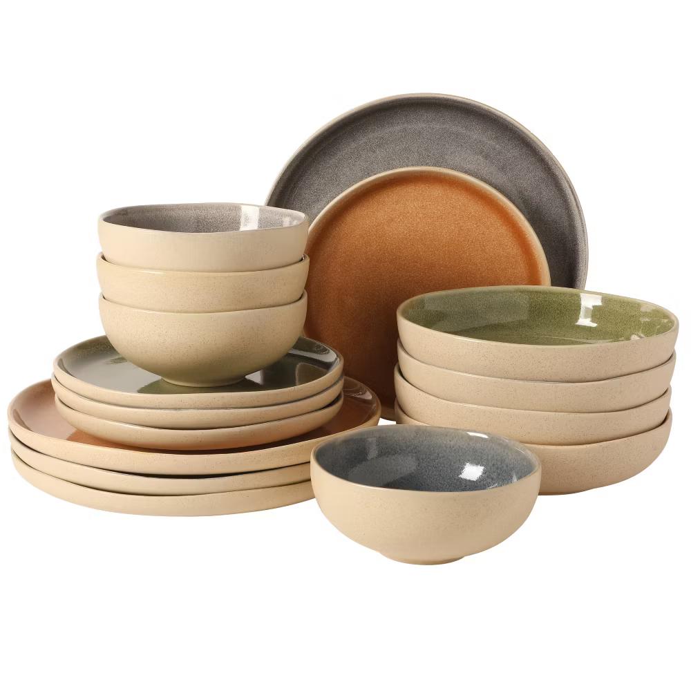 Manila Bay 16-Piece Stoneware Dinnerware Set, Service for 4, Reactive Glaze, Assorted Colors, Modern Artisan Design - Image 8