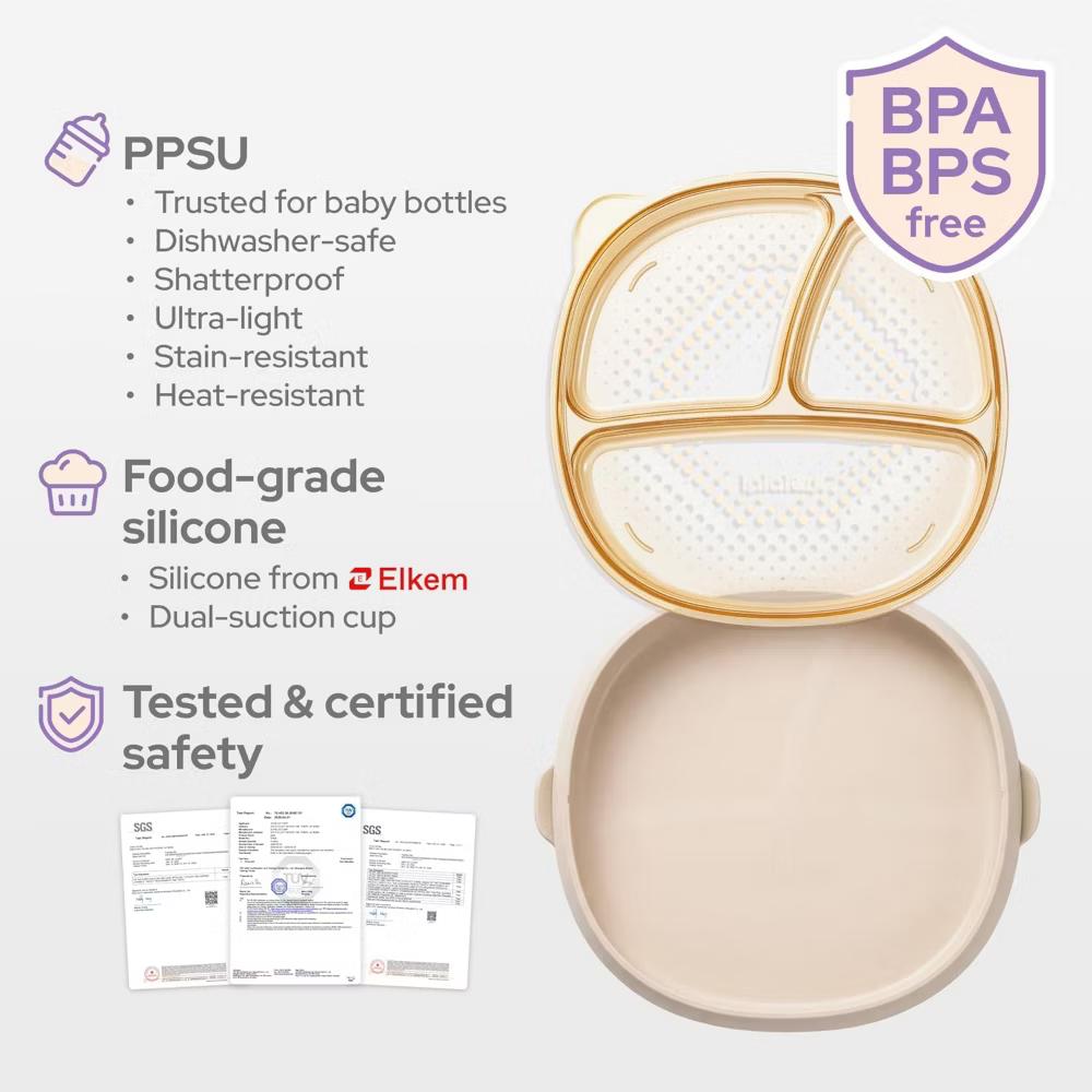 2PCS Baby Divided Dishes Plates with Suction Base for 0-3 Years Old Toddler BPA Free Non-Toxic PPSU Food Grade Silicone Microwave Oat Milk - Image 8