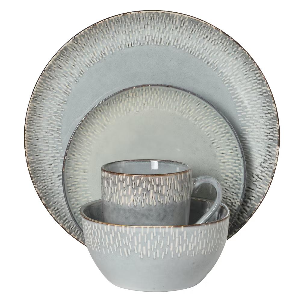 Jasper 16 Piece Plates and Bowls Reactive Glaze Dishes Stoneware Ceramic Dinnerware Set - Service for 4 - Image 2