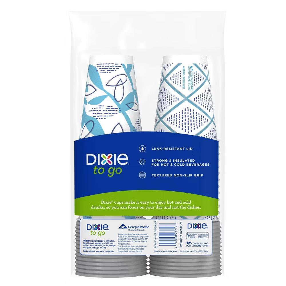 To Go Disposable Hot Cups & Lids - 12oz: Insulated Paper, Shapes Pattern,Pack of 26 - Image 9