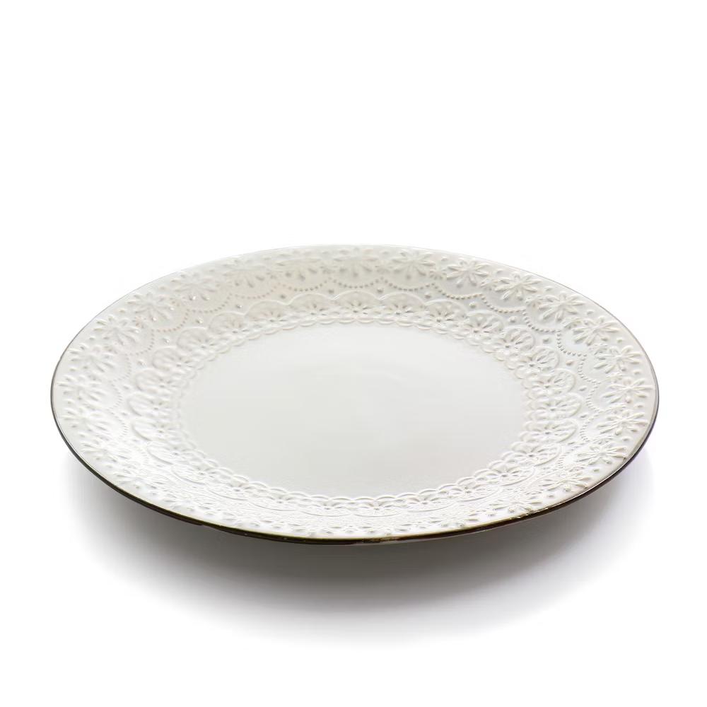 Countess 16 Piece Embossed Double Bowl Stoneware Dinnerware Set in Ivory - Image 3