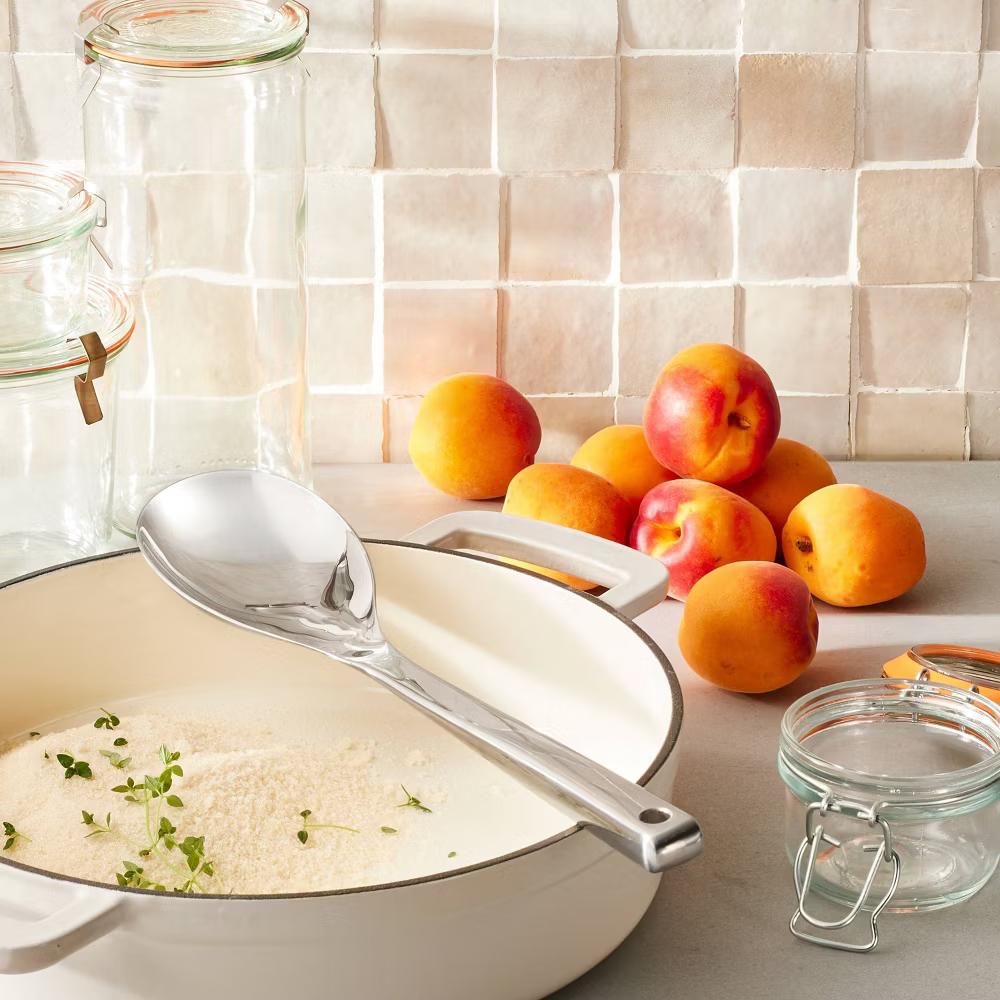 Stainless Steel Solid Spoon Silver - Cooking Utensil, Dishwasher-Safe, 12.99" Length, 7.4" Handle - Image 3