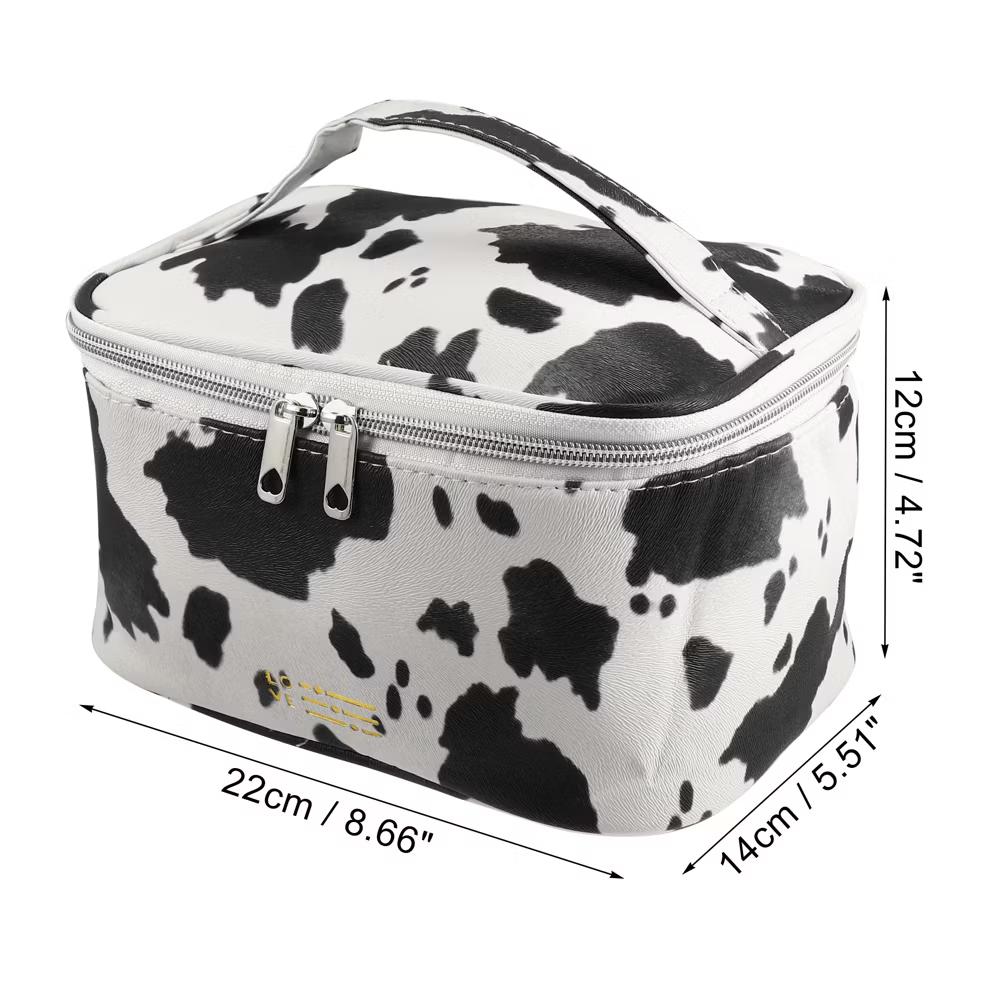 Makeup Bag Cosmetic Travel Bag Large Makeup Bag Organizer Bag for Women Faux Leather Black White 1Pcs - Image 3