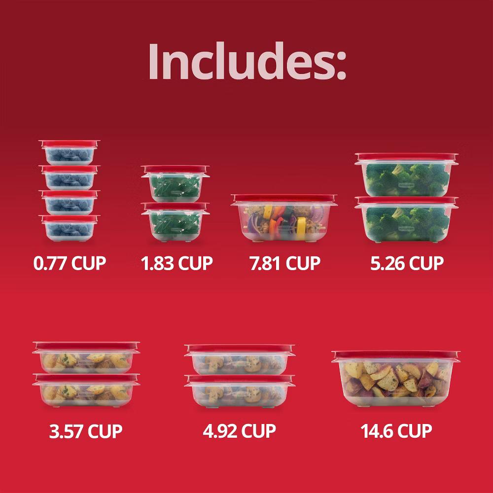 28pc Easy Store Rectangle Square Food Storage Container Set Red - Image 4