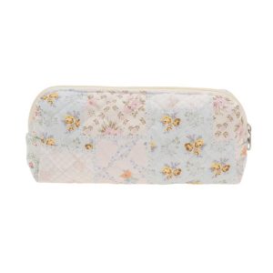 Portable Floral Handheld Quilting Makeup Bag White Blue 1 Pc