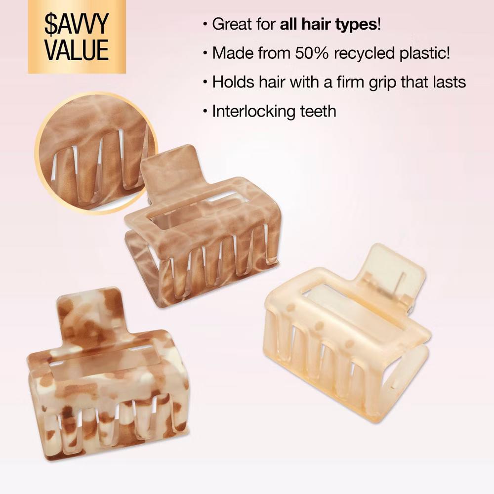 Recycled Rectangle Claw Clips - Neutrals - All Hair - 3pcs - Image 5