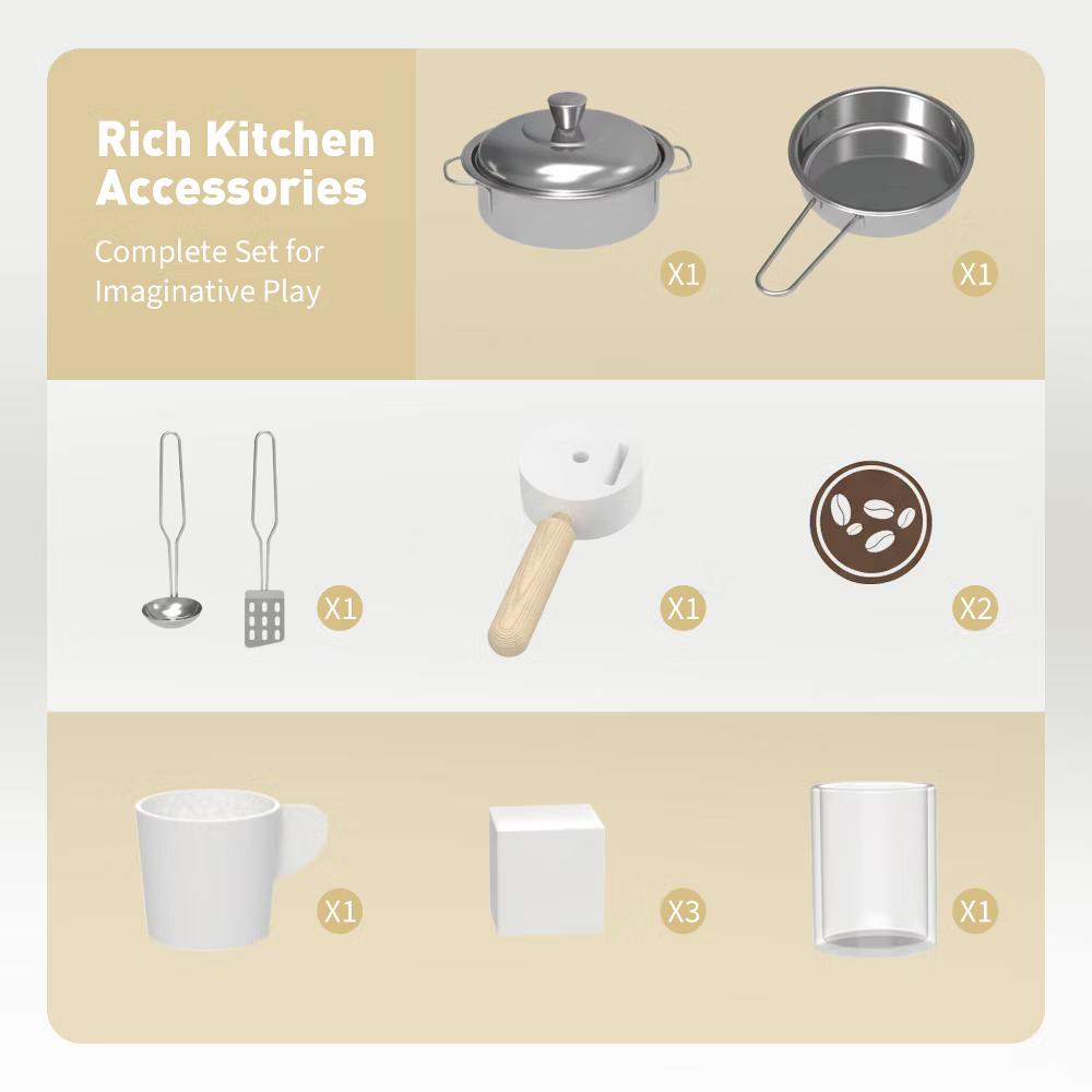 Wooden Play Kitchen for Kids, Wooden Kids Play Kitchen Playset with Lights Sounds, Toddler Pretend Cooking Set with Toy Food Cookware Accessories - Image 7