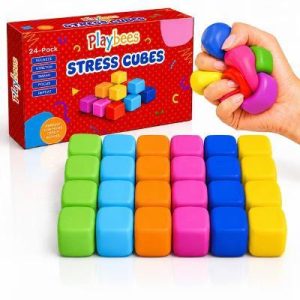 Stress Cube - 12 Pack - 2 Inch - Stress Reliever, Fidget Toys - Assorted Colorful Bouncy Balls for Kids and Adults