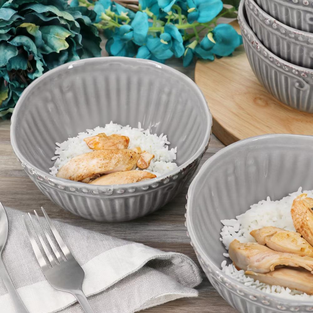 Modern Southern Home 6 Piece 6.5 Inch Stoneware Embossed Cereal Bowl Set in Grey - Image 2