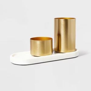 Modular Desk Org Marble Tray and Metal Cups Set - Desk Organizer, Office Supplies, Pen & Pencil Holder