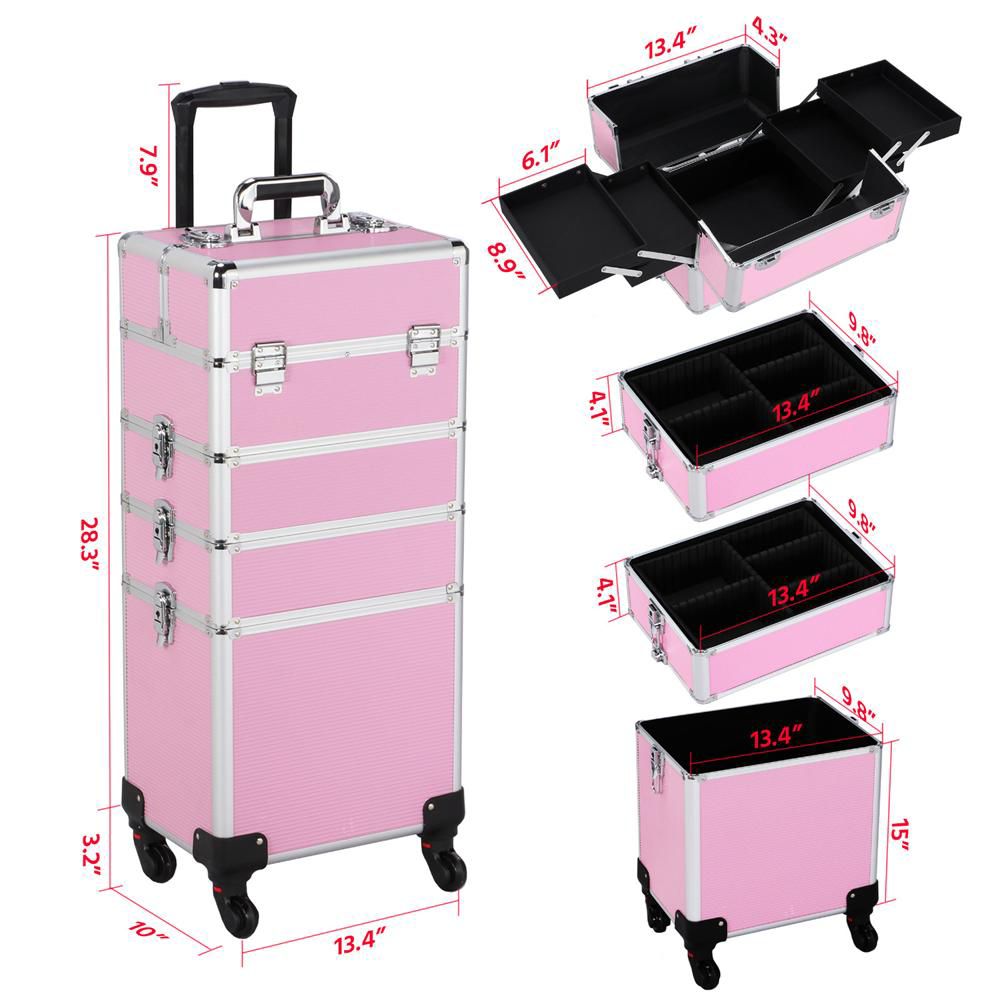 Yaheetech 4-In-1 Aluminum Rolling Cosmetic Makeup Train Cases - Image 17