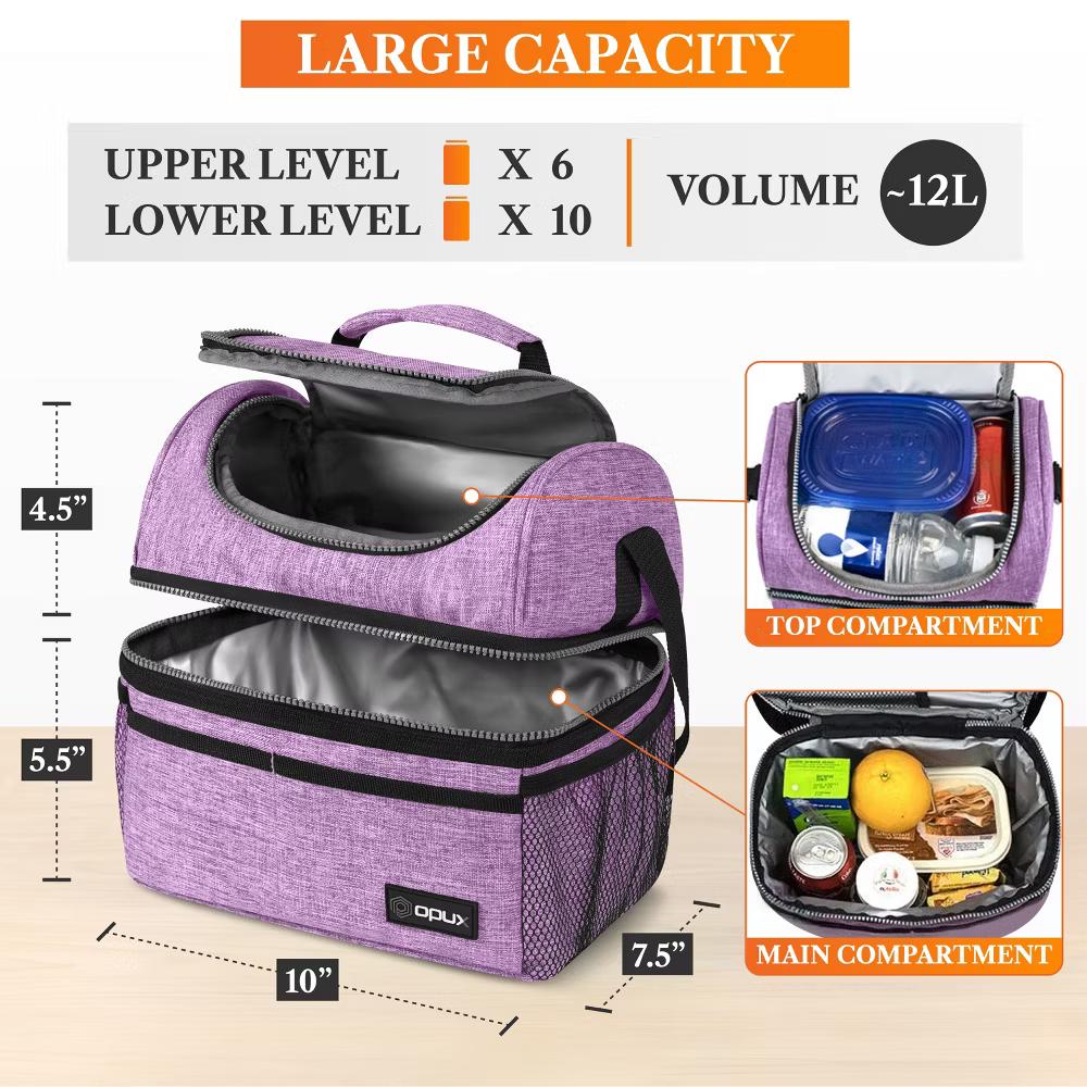 Double Decker Lunch Box Men Women, Insulated Leakproof Cooler Bag Adult Work, Dual Compartment Pail Tote Boys Girls Kids - Image 89