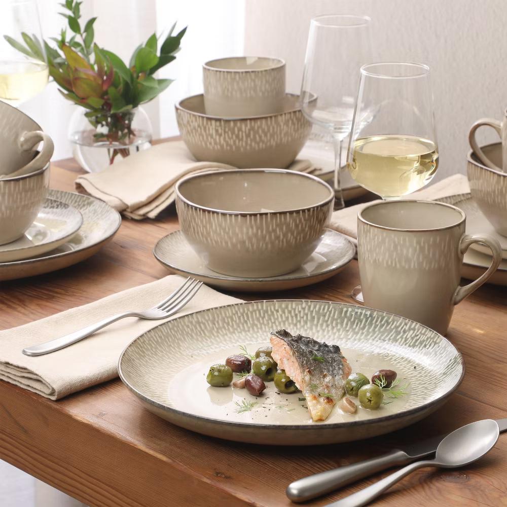 Jasper 16 Piece Plates and Bowls Reactive Glaze Dishes Stoneware Ceramic Dinnerware Set - Service for 4 - Image 7