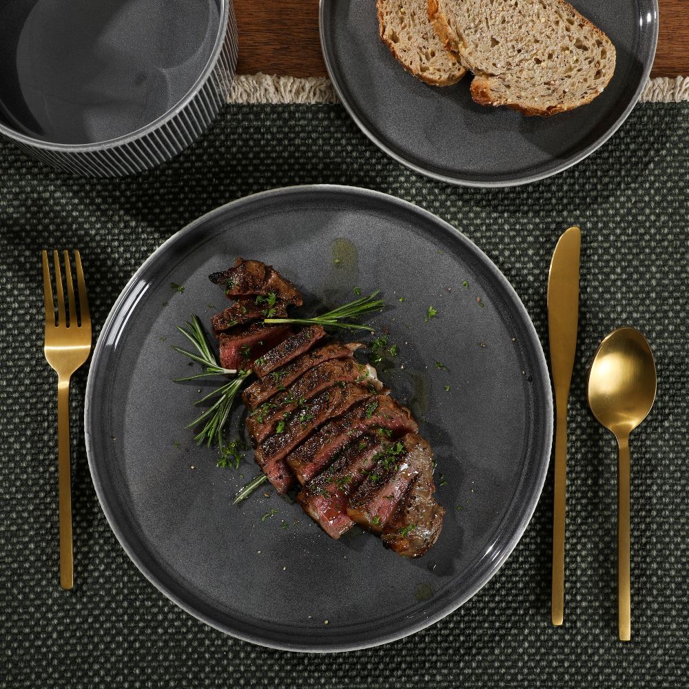 Solana Coast 12 Piece Stoneware Reactive Glaze (Service for 4) Ceramic Plates and Bowls Modern Shape Embossed Dinnerware Set - Image 15