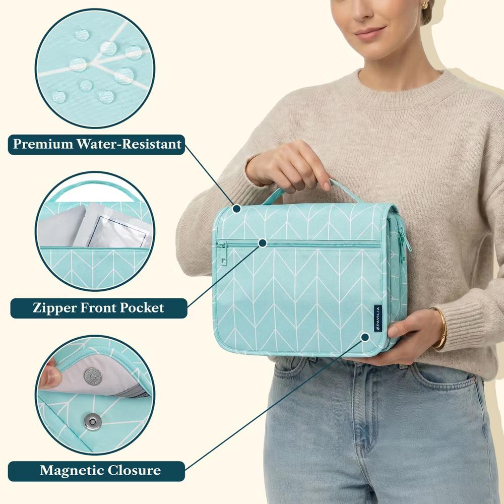 PAVILIA Hanging Toiletry Bag Women Men, Foldable Large Travel Cosmetic Organizer, Water Resistant Makeup Toiletries Essentials Kit - Image 31