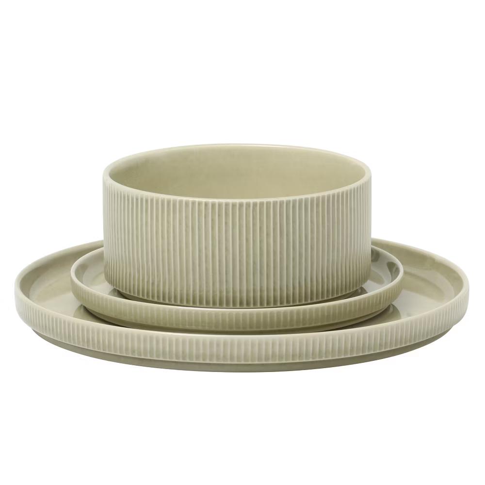 Solana Coast 12 Piece Stoneware Reactive Glaze (Service for 4) Ceramic Plates and Bowls Modern Shape Embossed Dinnerware Set - Image 10
