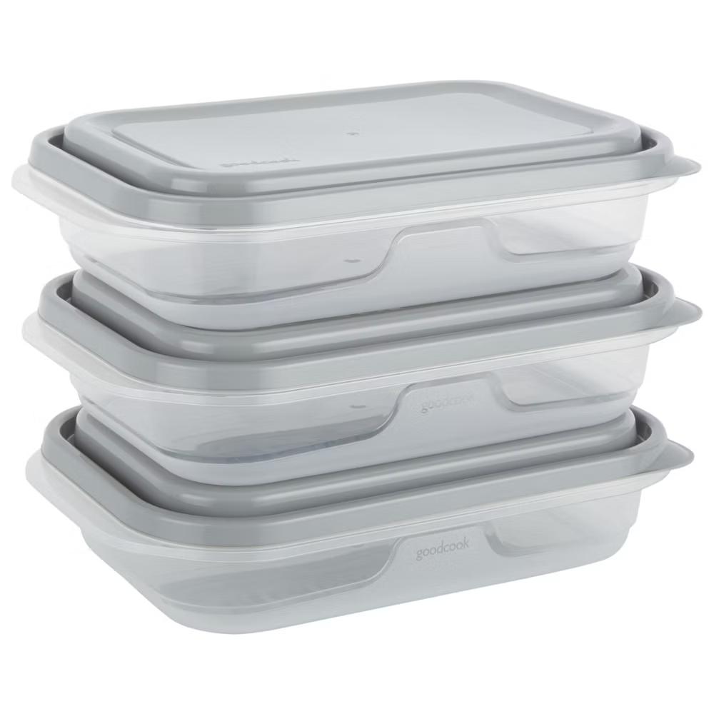 EveryWare Rectangle Food Storage Containers - 4 Cups - 6pcs/3ct - Gray: Leak-Resistant, 3 Containers With Lids - Image 4