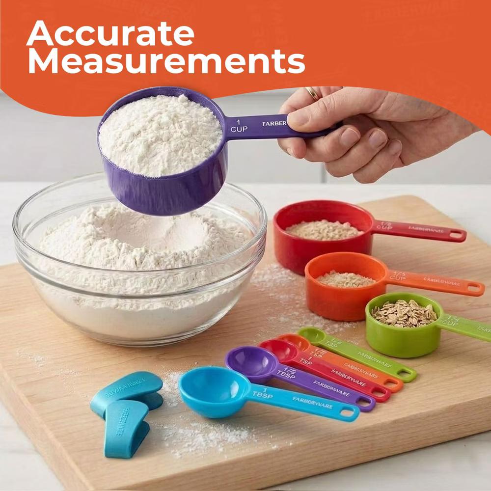 Farberware Kitchen Basics Measuring Cup & Spoon Set, 9-Piece Colorful Nesting Design with Easy-to-Read Markings - Dishwasher Safe, Plastic - Image 2