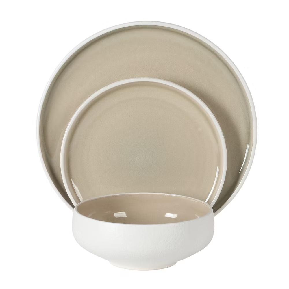 Pacifco Beach Plates and Bowls Sets, 12-Piece Stoneware Dinnerware Sets, Reactive Glaze Dish Set, Service for 4 - Image 3
