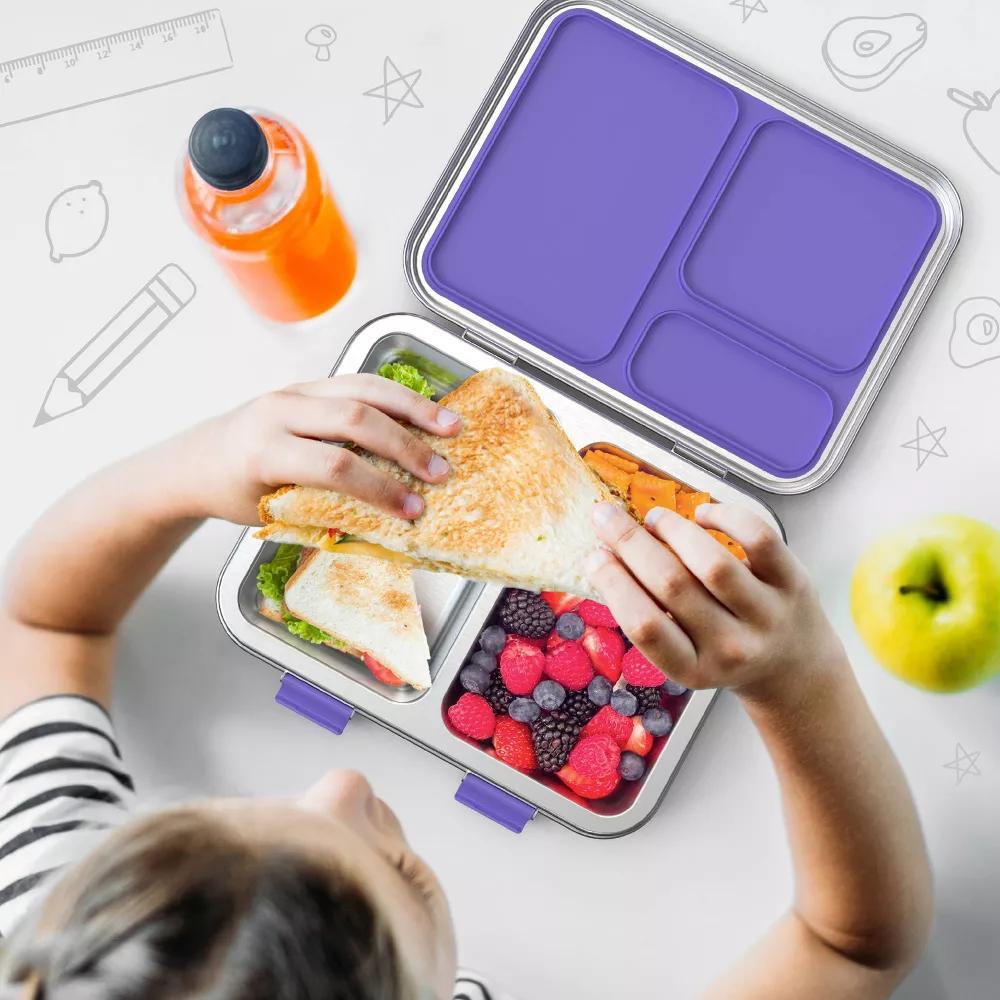 Kids' Stainless Steel Leakproof 3 Compartments Bento-Style Lunch Box - Image 31