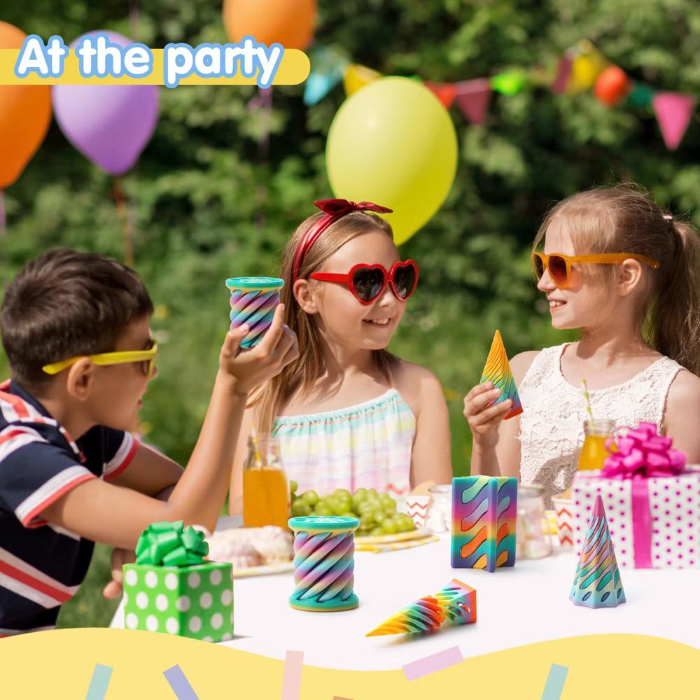 4-Pack Cone Fidget Toys, Pastel Color 3D Printed Spiral Cone & Flexible Pyramid Passthrough Toys for Stress Relief, Kids & Adults - Image 2