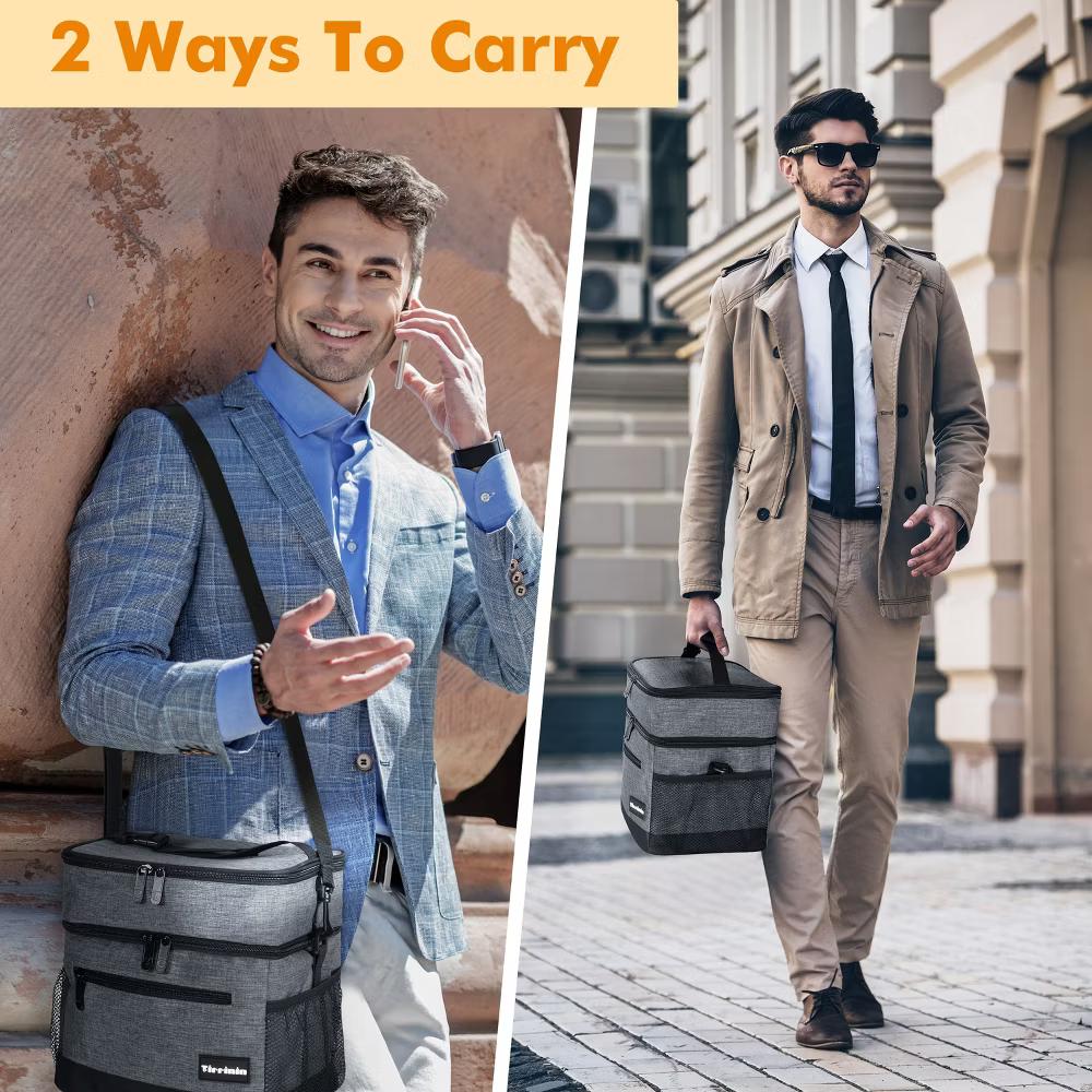 Adult Lunch Bag with Water Pockets, Insulated Dual Compartment Lunch Tote with Zipper Pocket, Leakproof Lunch Box for Men Women - Image 19