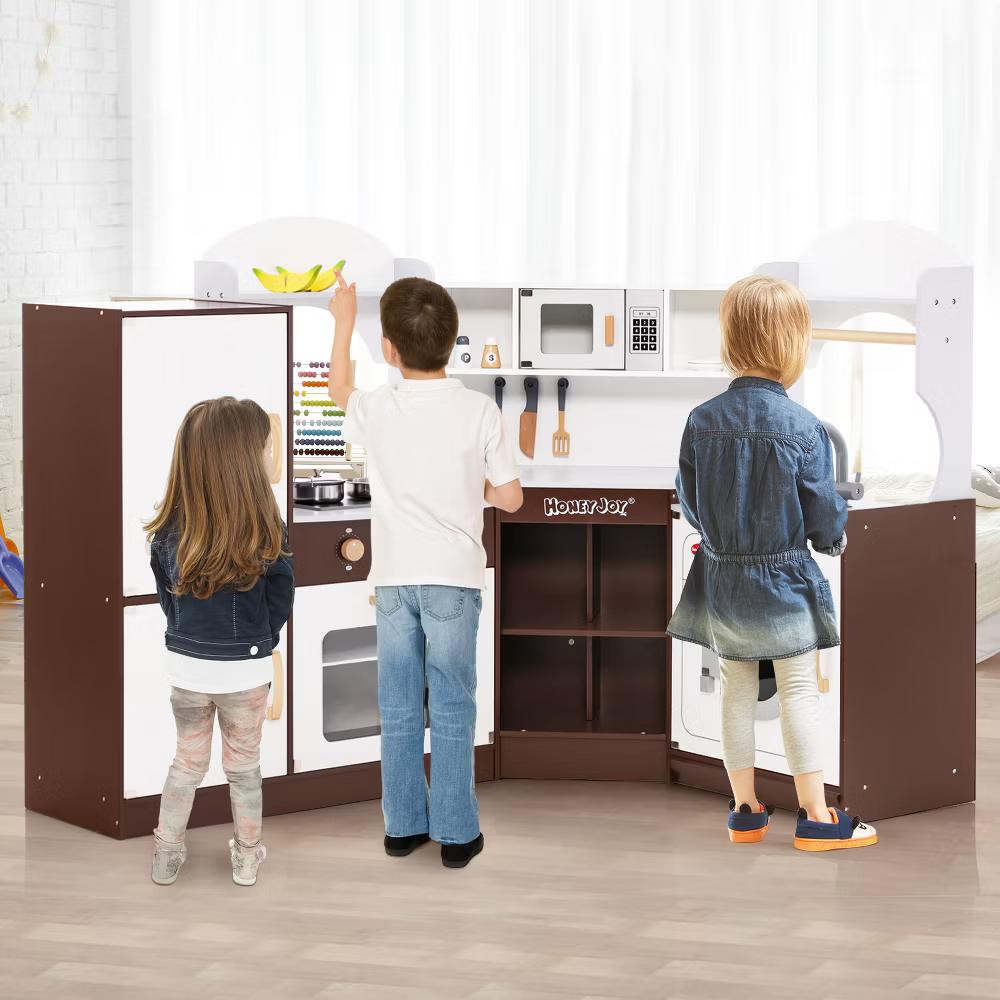 Corner Play Kitchen with Ice Maker Microwave Oven for Kids 3+ Years Old Wooden Toy - Image 4