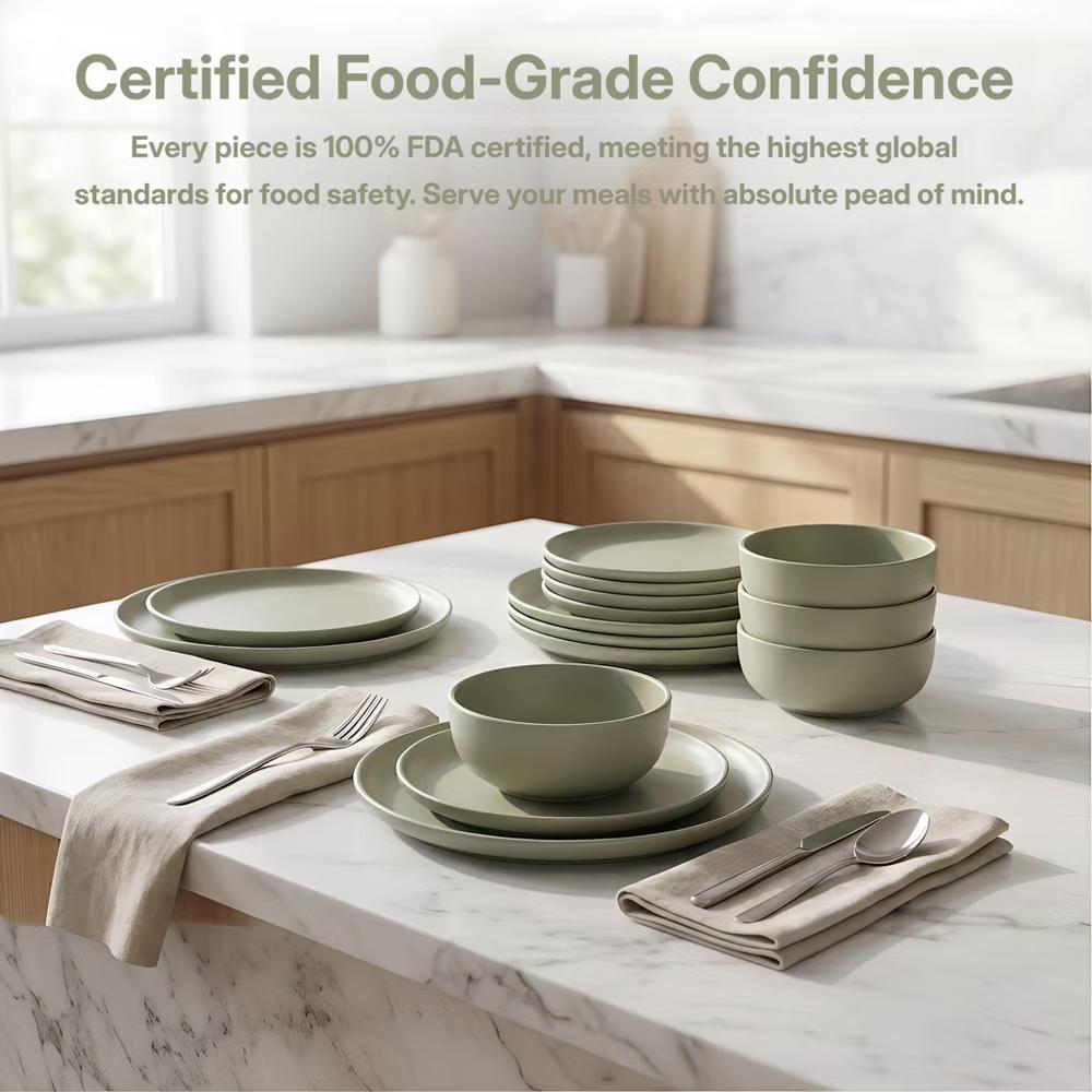 GreenElevate Stoneware Elegance 12-Piece Dinnerware Set for 4, Plates&Bowls, Microwave & Dishwasher Safe, Non-Toxic Matte Glaze, Stackable Kitchenware - Image 6