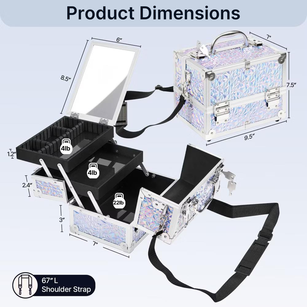 Yaheetech Aluminum Portable Makeup Train Case Cosmetic Storage Case with Mirror, Adjustable Dividers - Image 15