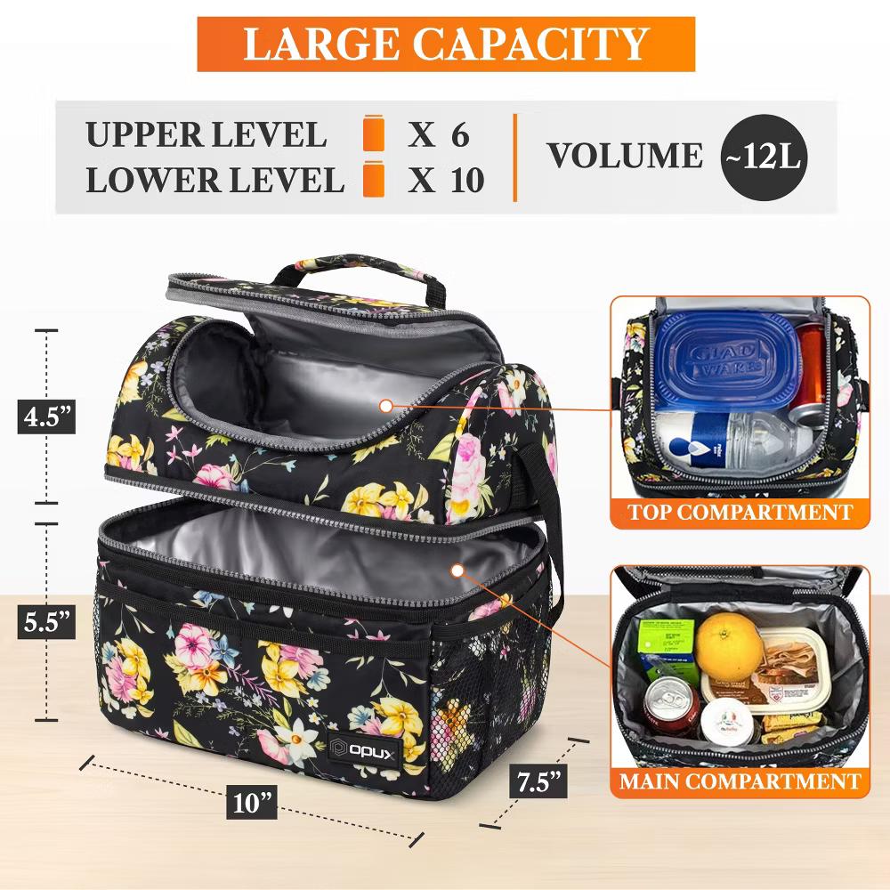 Double Decker Lunch Box Men Women, Insulated Leakproof Cooler Bag Adult Work, Dual Compartment Pail Tote Boys Girls Kids - Image 18
