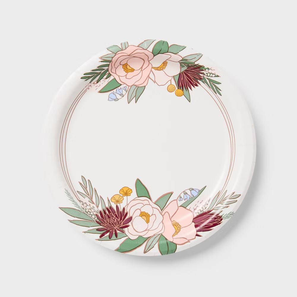 20ct Floral Greenery Snack Paper Plates