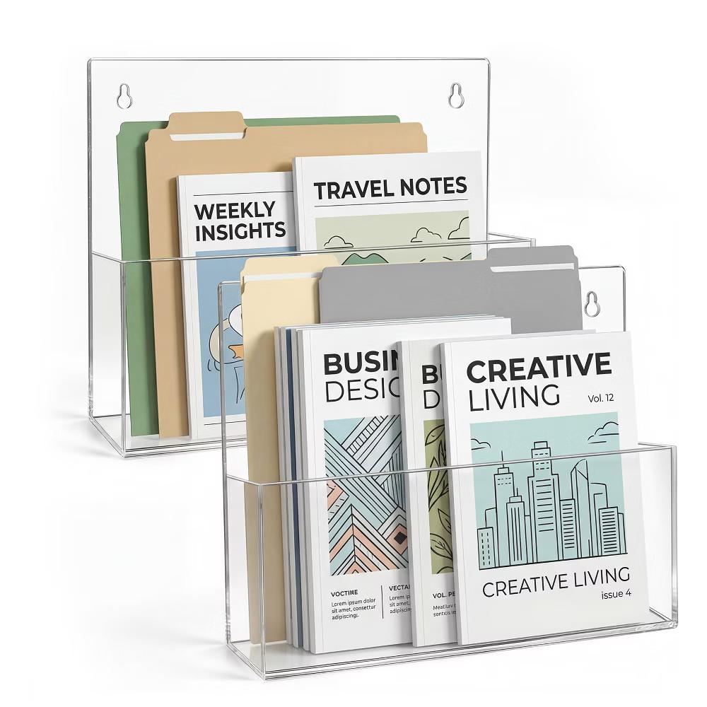 2 PCS Clear Acrylic Wall File Holder Adhesive Mount Office Document Organizer - Image 3