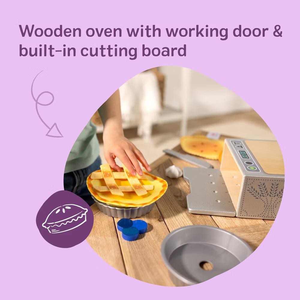 Make and Bake Pies Pretend Play Food Set and Wooden Oven - Image 9