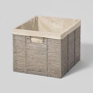 14.75" x 13" x 11" Large Lined Woven Milk Crate Gray - Decorative Storage Basket, Rectangle, Traditional Style